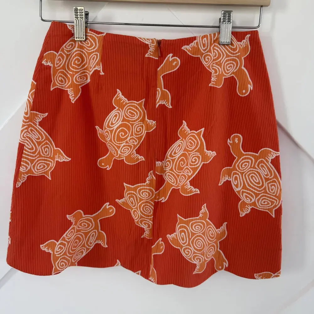Lilly Pulitzer Vintage Orange Turtle Print Corduroy Skirt Size 2